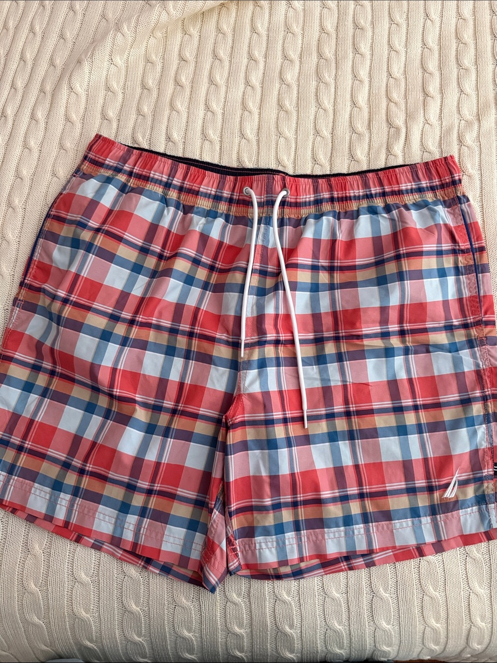 Nautica Red & Blue Plaid Swim Trunks